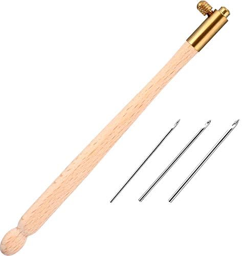 MElnN 3 In 1 Crochet Hook Set,Embroidery Tambour Hook with Wooden Handle,DIY Beading Needle Tools with 3 Needles for Kniiting (as shown)