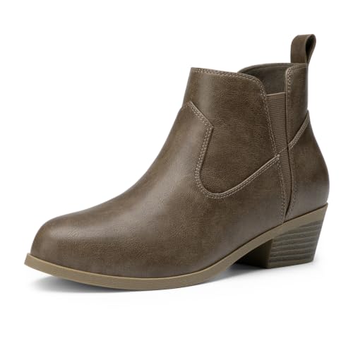 Athlefit Women's Chunky Low Heel Slip On Short Ankle Boots Taupe Size 8 at Amazon