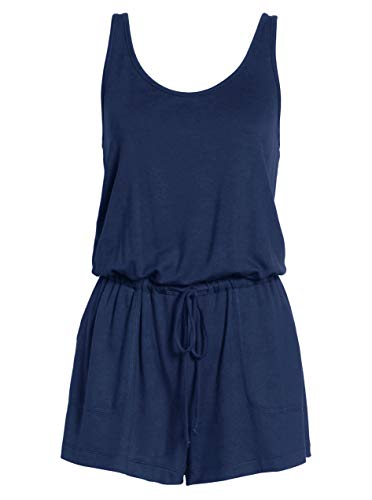 REORIA Womens Casual Summer One Piece Sleeveless Tank Top Striped Playsuits Short Jumpsuit Beach Rompers Navy Blue Small - Thumbnail 5