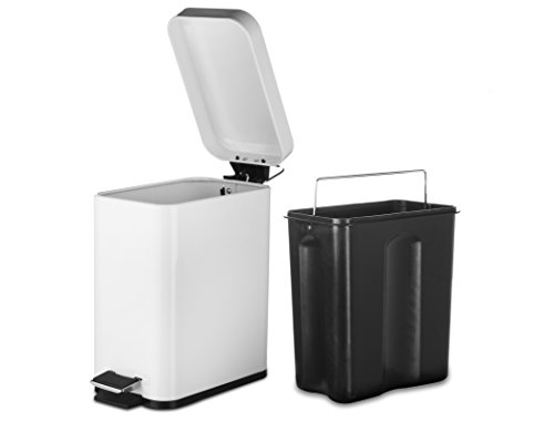 AMG and Enchante Accessories, Rectangular Waste Bin, 5L Garbage Trash Can with Step Foot Pedal, WB01W WHT, Glossy White