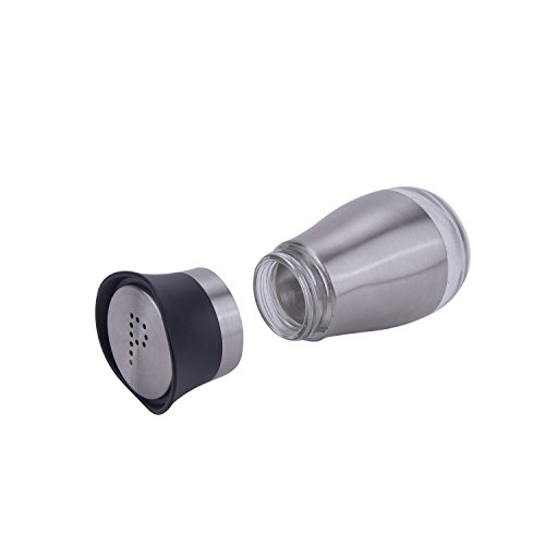 Evelyne GMT-10406 Stainless Steel Glass Bottom Casing Salt and Pepper Shakers Set with Tray and Letter Initial