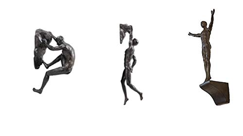 Haute Collage Ascent: 3-Piece Climbing & Reaching Wall Sculpture Set in Bronze Colour Rock Climbers Figurines Wall Hanging Trio Men Poly Resin Figures Modern Large Ornaments