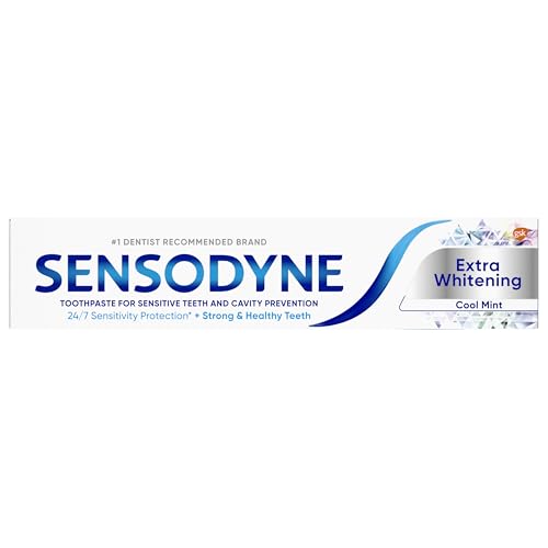 SENSODYNE EXTRA WHITENING SENSITIVE TEETH AND CAVITY PREVENTION WHITENING TOOTHPASTE, AMAZON EXCLUSIVE, COOL MINT, AMAZON EXCLUSIVE- 4 OUNCES (PACK OF 4)