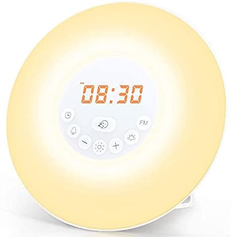 Wake Up Light, Newest Alarm Clock Sunrise Simulation Snooze Radio Clock Bedside Night Light with Nature Sounds, FM Radio, Touch Control and USB Charger