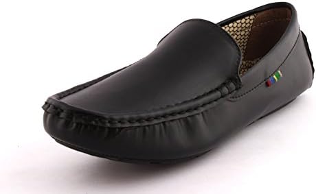 ALESTINO Leather Look Men Black Driving Casual Loafers Shoes 06 Black