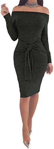 Boutiquefeel Womens Off Shoulder Solid Knot Front Long Sleeve Bodycon Dress