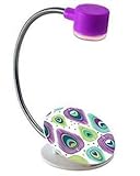 Extra-Bright Compact 2 LED Book Reading Light Lamp - Soft Padded Sturdy Clamp – Flexible Metal Neck - Bed, Office Desk, Travel, Camping, Portable Emergency Flashlight – White, Pink- Peacock Design