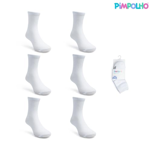 Kit Meia Pimpolho Bebe Infantil Kit com 6 Pares de Meias Lisas Branca, Tamanho 21-25, Algodão, Tamanho 1 a 3 anos Premium