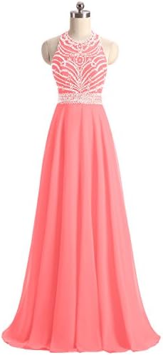 Artie Gorgeous A-line Floor Length Chiffon Prom Dresses Evening Dresses, 12, Coral Pink