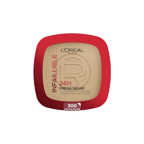 LOreal Paris Infallible 24H Fresh Wear Foundation in a Powder, Full-coverage, Longwear, Weightless Smooth Finish, Water-proof and Transfer-proof, 300 Amber
