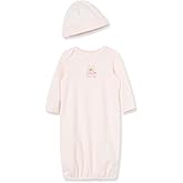 Little Me Clothes for Baby Girls' 2-Piece Nightgown and Cap Set 100% Cotton with Elastic Bottom, Baby Essentials, 0-3 Months