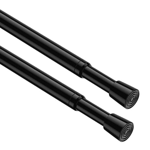 AIZESI Black Curtain Rods 2PCS Extendable 68-100 cm, Spring Loaded Curtain Rod Curtain Poles No Drilling Tension Curtain Rod Tension Rods for Curtains, Cupboard, Window, Kitchen