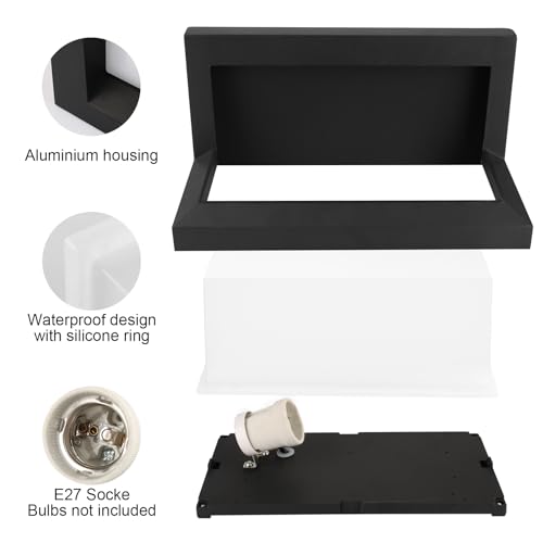 Klighten 2 Pcs E27 Outdoor Wall Light, 60W E27 Wall Light, IP65 Outdoor Wall Lamp for Indoor and Outdoor Use, Black, (No Bulb)