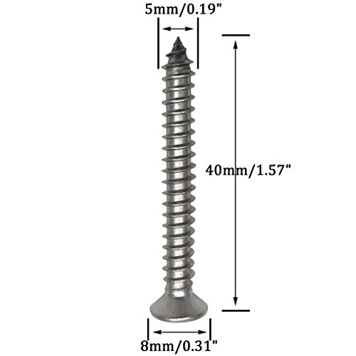 5 x 40mm Screw, Flat Head, Phillips Drive, Self Drilling, 304 Stainless Steel Drywall Wood Screws 50Pcs