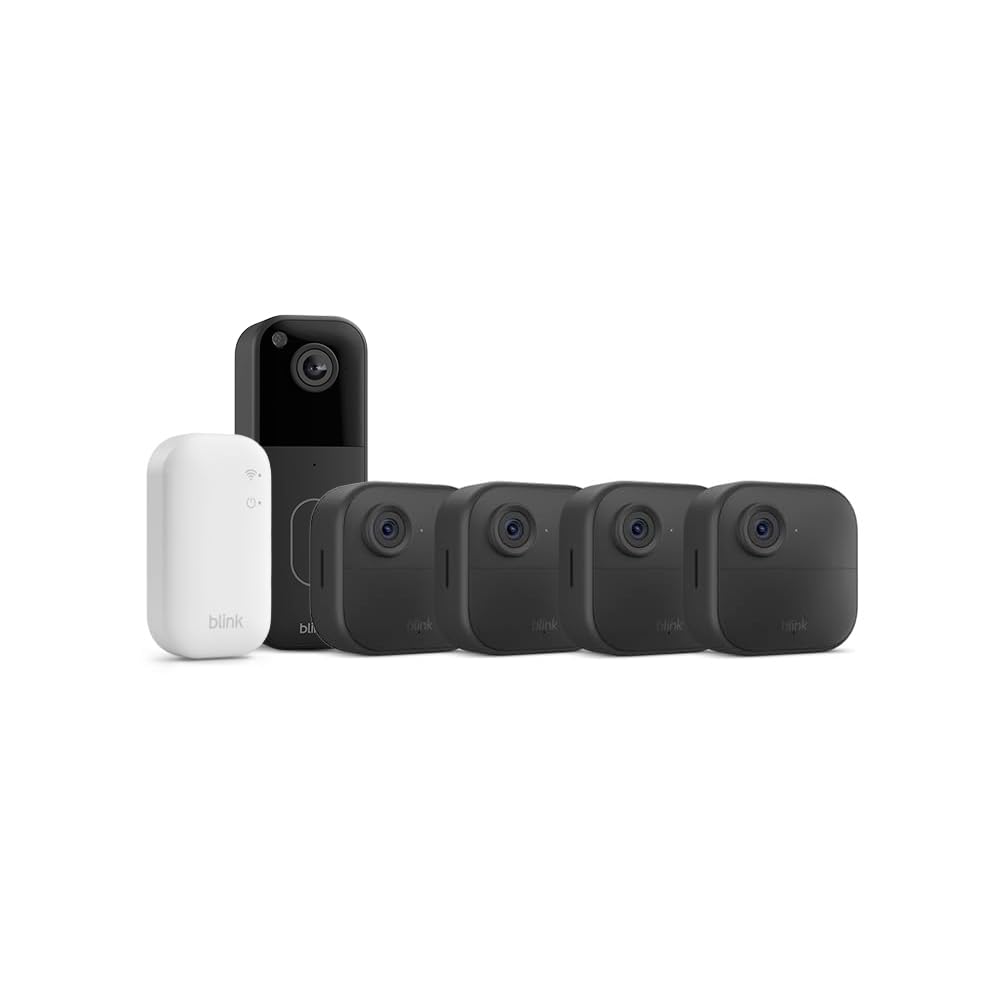 Caméra Blink Outdoor 4 avec Blink Sonnette vidéo (Noir), module de synchronisation de base inclus