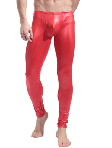 iYunyi Mens Long PU Leather Club Dance Pants Skinny Muscle Tights Leggings