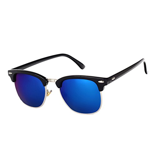 Pro Acme Classic Semi Rimless Polarized Clubmaster Sunglasses with Metal Rivets (Black/Z Blue, As Shown)