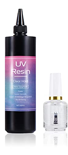 500g Crystal Clear UV Resin No Shrinkage Fast Curing + Clear Gloss Sealer Shiny Finish 15ml for Jewelry Making Crafts DIY