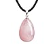 iSTONE Natural Teardrop Rose Quartz Pendant Necklace with 16