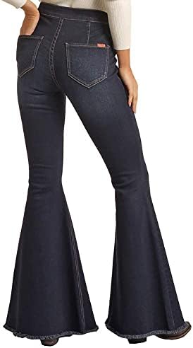 Rock & Roll Denim Button Bell High Rise Flare Jeans Denim 32x36 at