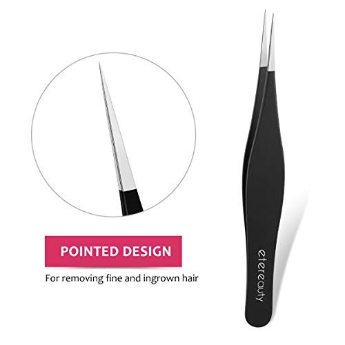 Tweezers Set - Etereauty 3 Pieces Professional Stainless Steel Slant Tip And Pointed Eyebrow Tweezers Set For Facial Hair, Ingrown Hair, Splinter