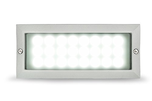 Modern LED Outdoor Silver/Grey Aluminium & Frosted Glass Brick Light - IP54 Rated (White LED)