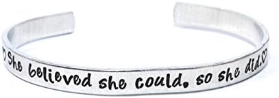 she believed she could, so she did. adjustable sturdy aluminum cuff 12 gauge bracelet prime