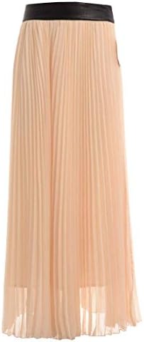 Rossmore Women's Faux-Leather and Elastic Waistband Chiffon Pleated Long Skirt
