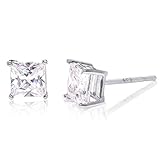 Square Princess Cut 5mm white Cubic Zirconia .925 Sterling Silver Basket Setting Unisex Stud Earrings