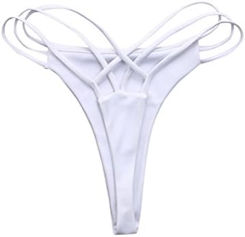 Women's Cut Out Micro Booty Shorts Triple Strappy Low Rise Bottoms Swimwear Bikini Booty Thong Shorts (US Size:4-6, White)