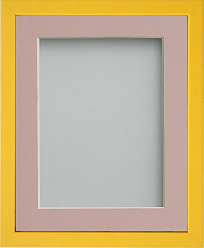 Frame Company Jellybean Range Mustard Yellow Wooden 12x10 inch Picture Photo Frame with Pink Mount for Image 8x6 inch * Choice of Colours & Sizes* Fitted with Perspex