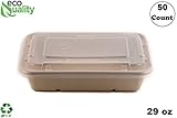 [50 Pack] 29oz Compostable Eco Friendly Container Trays with Lids - Rectangular Oblong Tree Free Sugarcane Bagasse Meal Prep Bento Boxes Take Out Catering Microwavable Deep Container by EcoQuality
