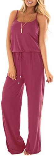 NuoReel Women Casual Sleeveless Loose Wide Legs Jumpsuit Halter Waist Tie Stretchy Rompers Pants With Side Pockets