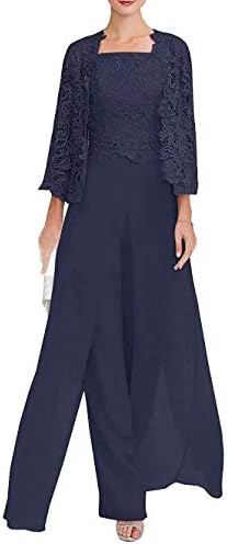 CLOTHSURE Women's Lace Dress 3 Piece Mother of The Bride Pant Suits Long Sleeve with Jacket Evening Cocktail Dresses