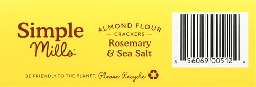SIMPLE MILLS ALMOND FLOUR CRACKERS, ROSEMARY & SEA SALT – GLUTEN FREE, VEGAN, HEALTHY SNACKS, 4.25 OUNCE (PACK OF 1)