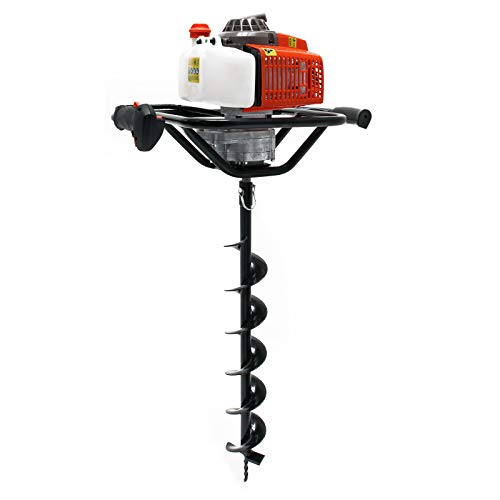 Wiltec Set Erdlochbohrer 2,2 kW 63 CCM und 100 mm Bohrschnecke, Erdbohrer mit 2 Takt Benzinmotor, Pfahlbohrer Motorerdbohrer für saubere Bohrungen