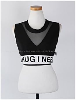 Women V Mesh Top Crop Top Short Top (Black)