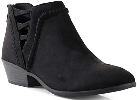 Womens SN Western Cut Out Perforated Low Heel Ankle Boots Bootie Black 9