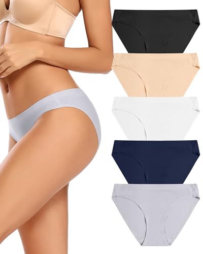 VOENXE Bragas Sin Costuras Mujer Pack,Braguitas Bikini Femenina Invisible Calzones,Underwear Mujer Ropa Interior,Brasileñas,Seamless Women Panties,Pantaletas MúLtiples,Paquete De 5