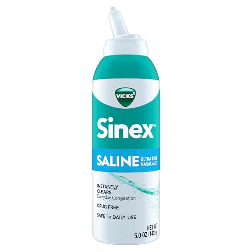 VICKS SINEX SALINE NASAL SPRAY, DRUG FREE ULTRA FINE MIST, CLEAR EVERYDAY SINUS CONGESTION FAST, CLEAR MUCUS FROM A COLD OR ALLERGY, DAILY USE 5.0 FL OZ