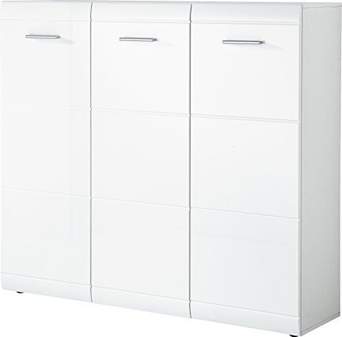 Germania Shoe cabinet 3523-84 GW-Adana, in White, Fronts high gloss with groove milling, space for up to 36 pairs of shoes, 134 x 120 x 36 cm (WxHxD)