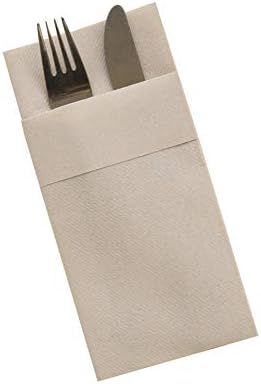 Pack of 50 | Linen-Feel Air Laid Napkin Disposable Cloth Like Soft Kangaroo Dinner Napkins with Built-in Flatware Pocket for Kitchen,Weddings,Parties or Events | 1/8 fold 16" x 16" (Ivory) Moyes Home