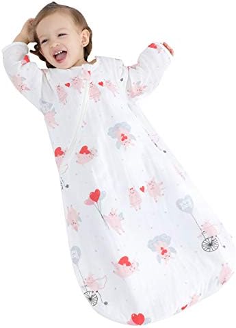 CYUURO Baby Sleep Sack 4 Layered Cotton Gauze Long Sleeves Wearable Blankets Detachable