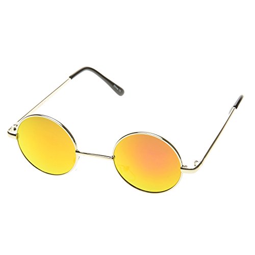 zeroUV - Lennon Style Small Round Color Mirrored Lens Circle Sunglasses (Silver Fire)
