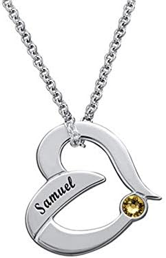 Engraved Heart Birthstone Necklace Personalized Heart Name Pendant Memorial Jewelry