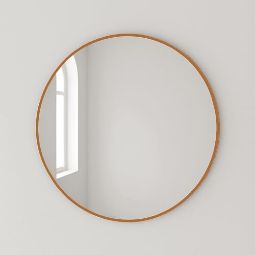 Espelho Redondo Grande Decorativo, 80 cm, com Suporte (Caramelo)