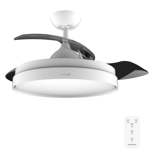 Ventilador de Techo con Aspas Retráctites y Lámpara EnergySilence Aero 4280 Invisible White. 40 W, Diámetro 42" (106cm), Temporizador, 3 Tonos de Luz, Función Verano-Invierno