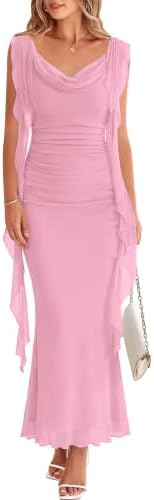 cowl neck solid sequin ruffle hem maxi dress Cowl Neck Solid Glitter Ruffle Hem Maxi Dress