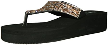 Keila Womens Shoes Black Ladies Wedges Sandals Casual Flip Flop (6, Black/Rose Gold)