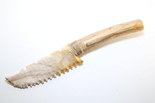 Serrated Australian Mookaite Flint Knapped Pressure Flaked Knife Blade Dagger Point Hafted On Cedar Handle With Imitation Sinew